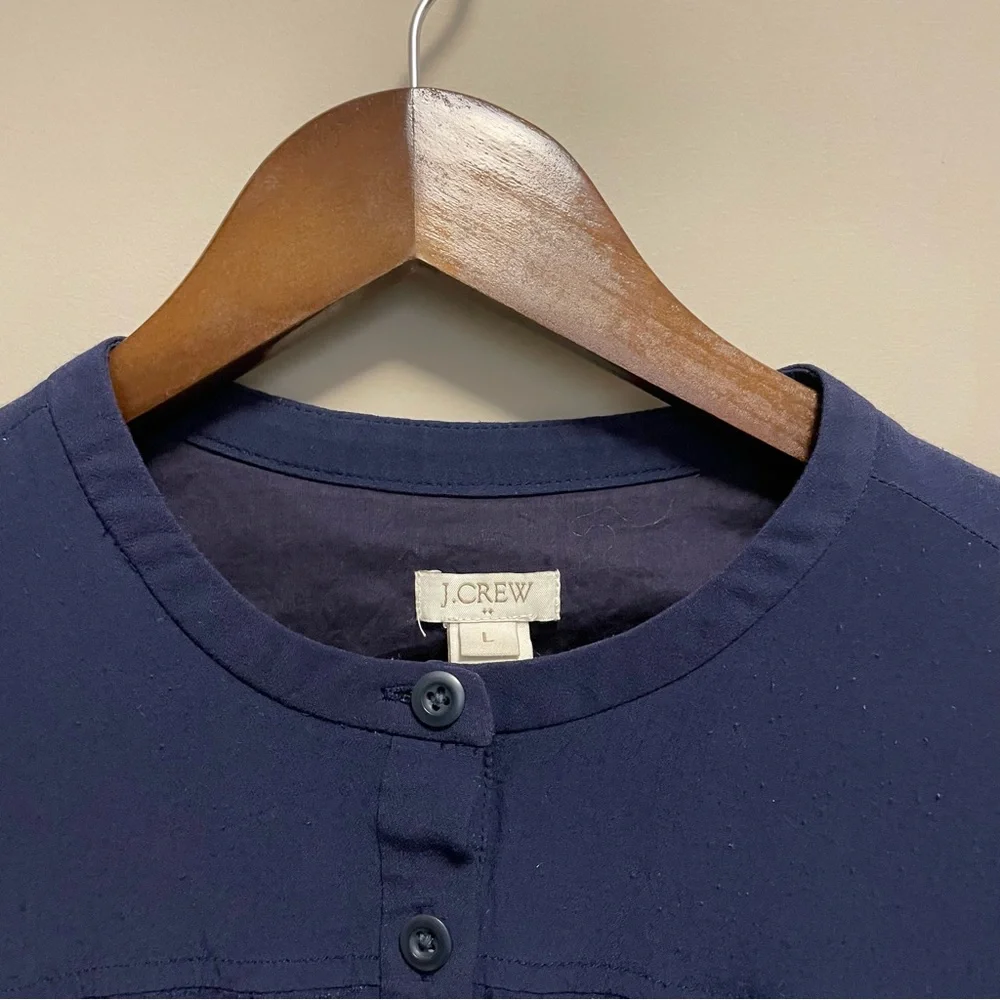 J. Crew Dark Blue Button-Up Long Sleeve Shirt Dress - Picture 3 of 11